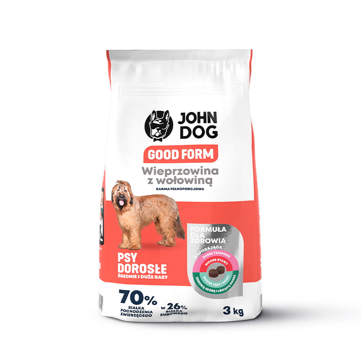 Sucha karma dla psa JOHN DOG GOOD FORM wieprzowina z wołowiną 3 kg średnie i duże rasy