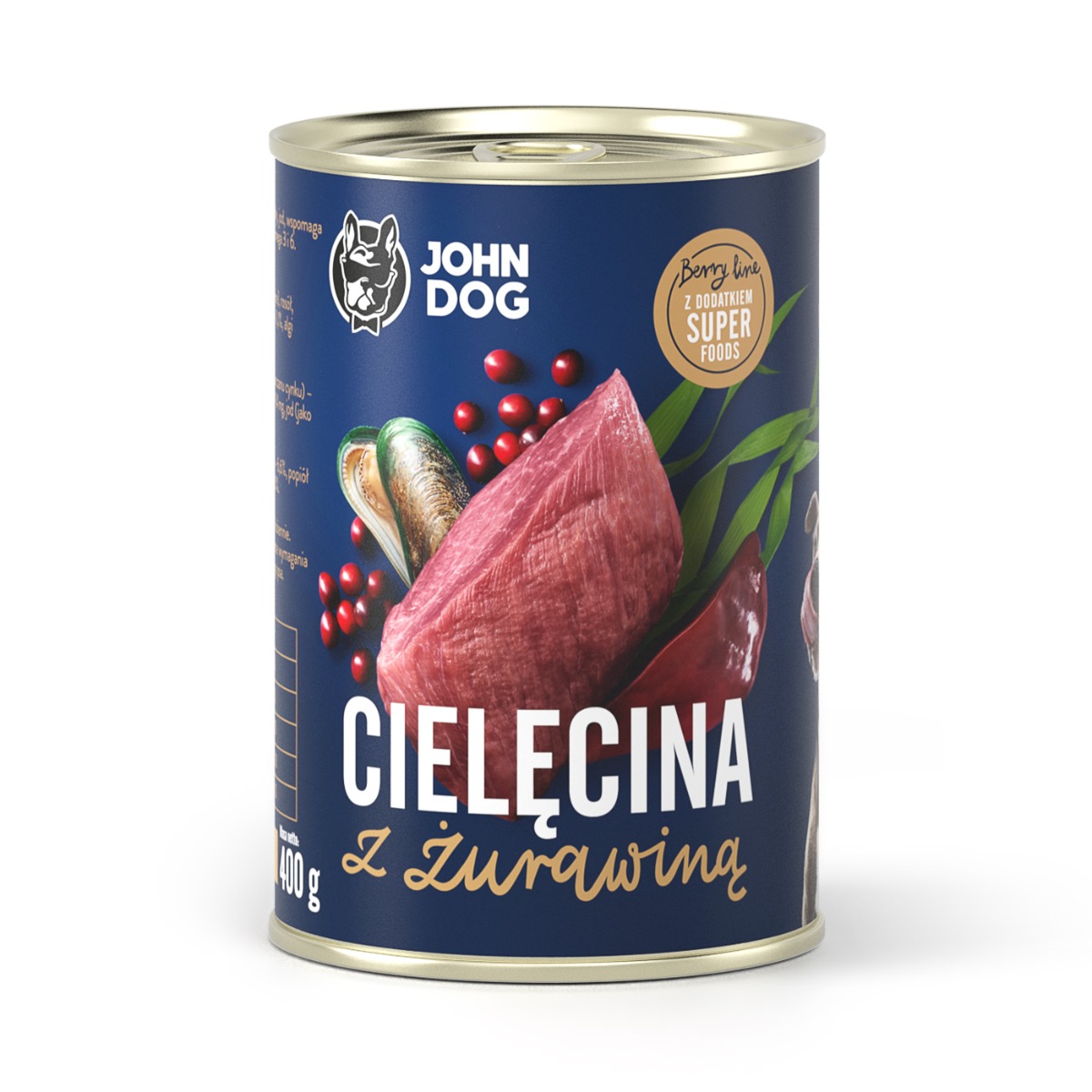 Mokra karma dla psów cielęcina z żurawiną JOHN DOG 400 g dorosłe psy 