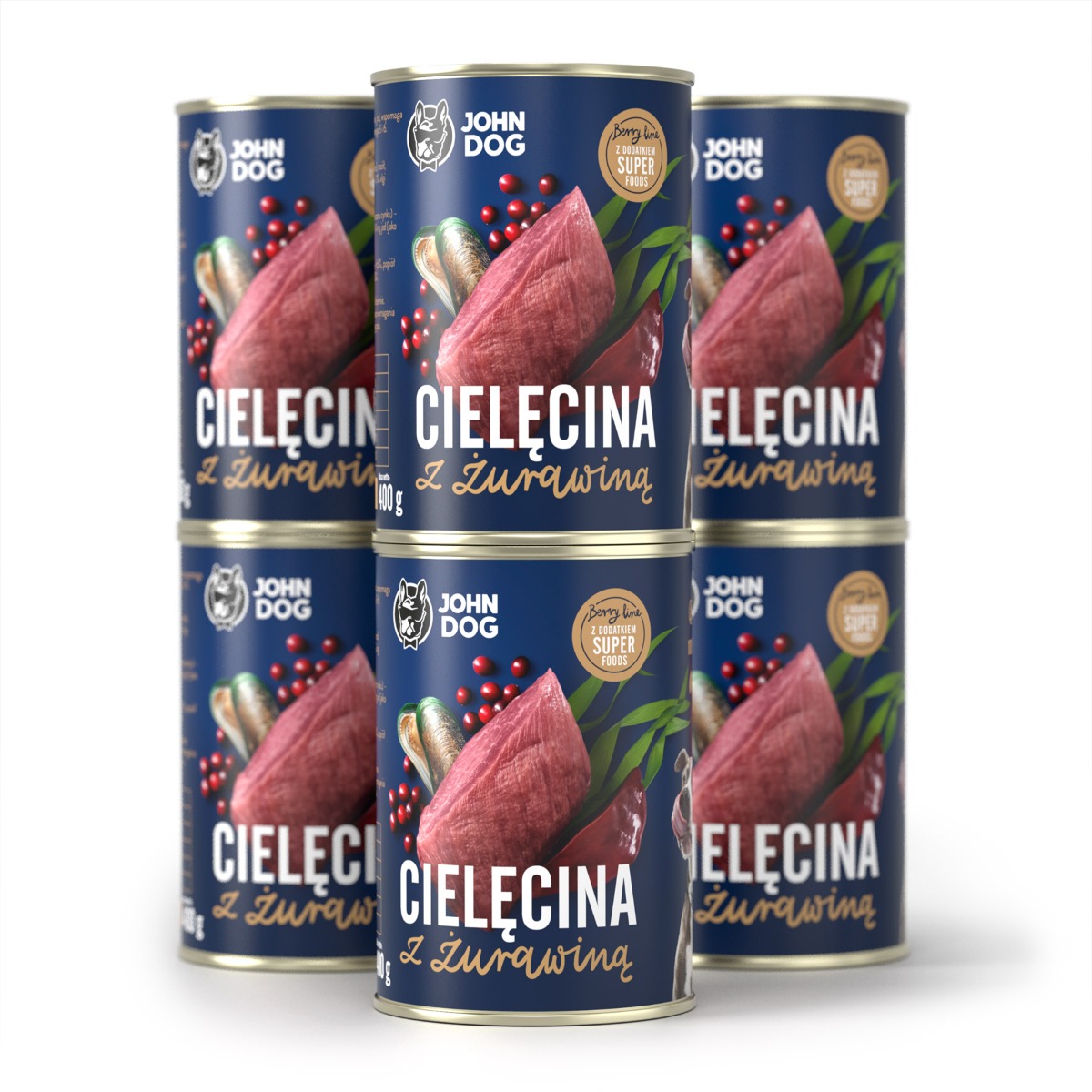 Karma mokra JOHN DOG cielęcina + żurawina  6x400g