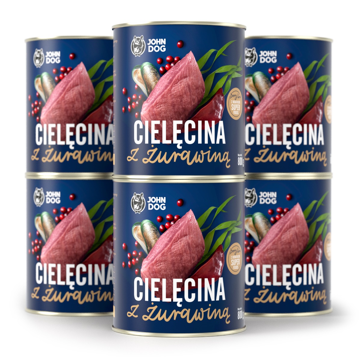 Mokra karma dla psów cielęcina z żurawiną JOHN DOG 6 x 800 g dorosłe psy