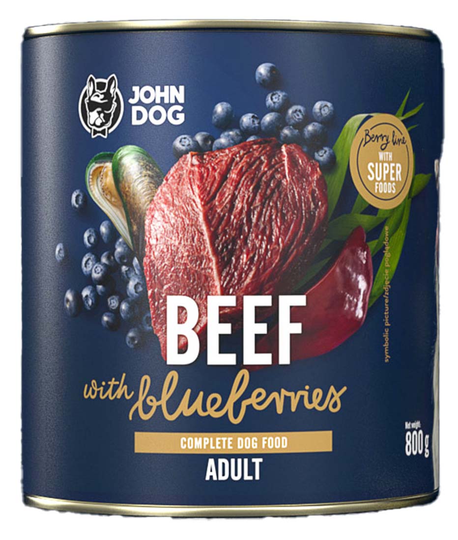 Mokra karma dla psów wołowina z borówkami JOHN DOG 800 g dorosłe psy