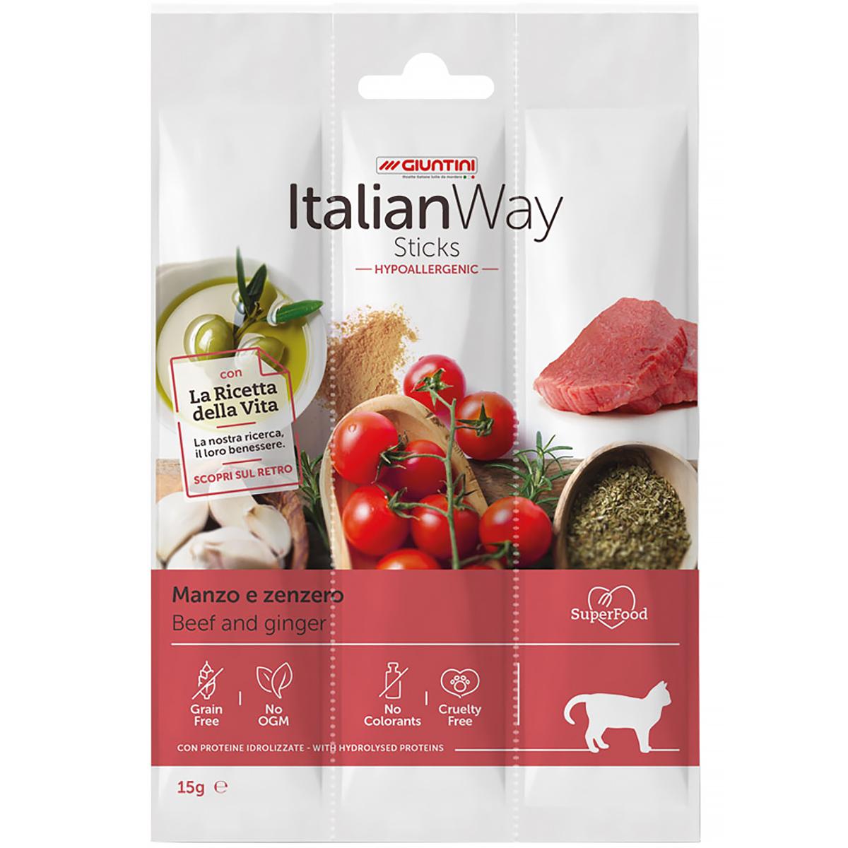 kabanoski dla kota ItalianWay Stics z wołowina i imbirem 15 g